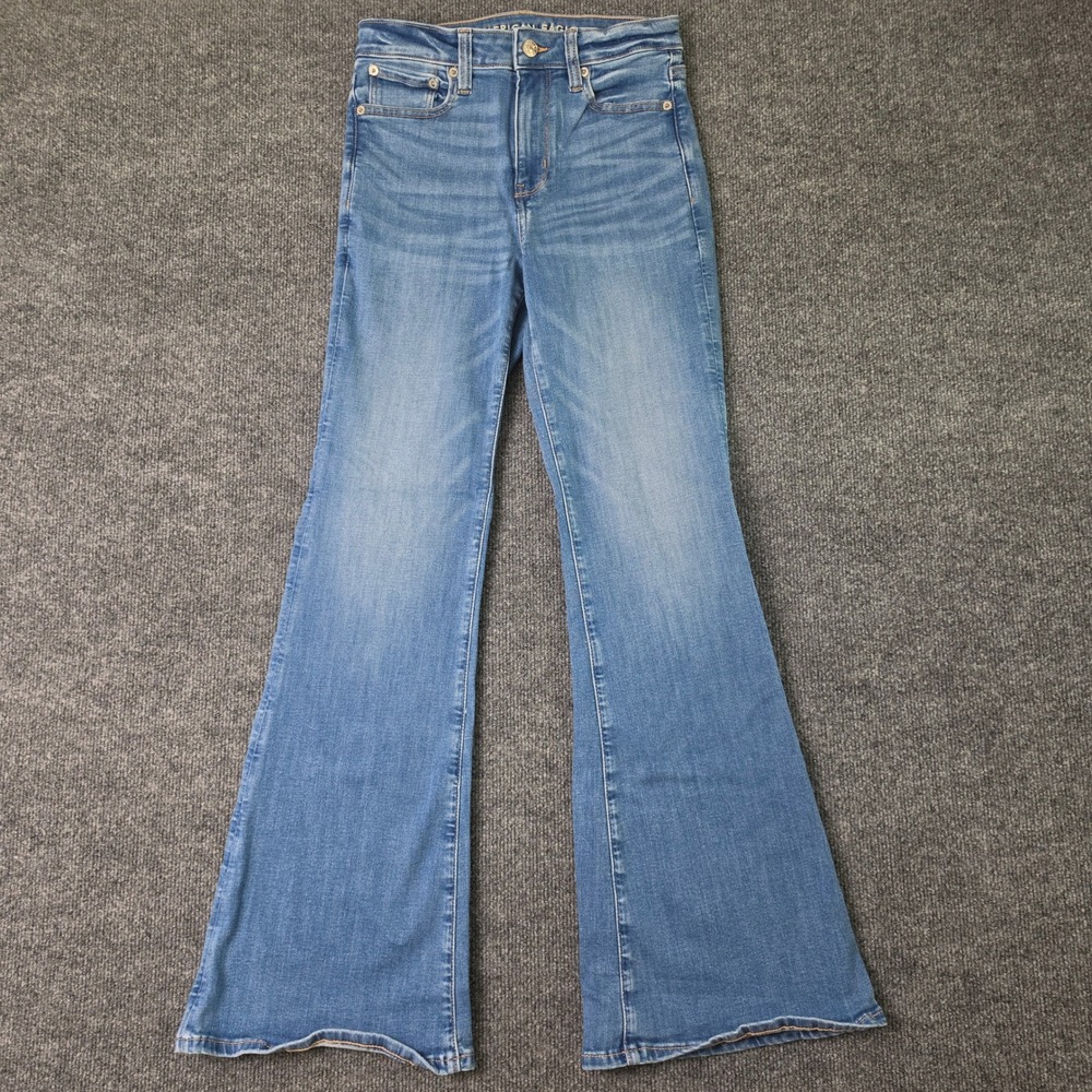 American Eagle Super Hi-Rise Flare Jeans Women's 2 Next Level Stretch Med Wash